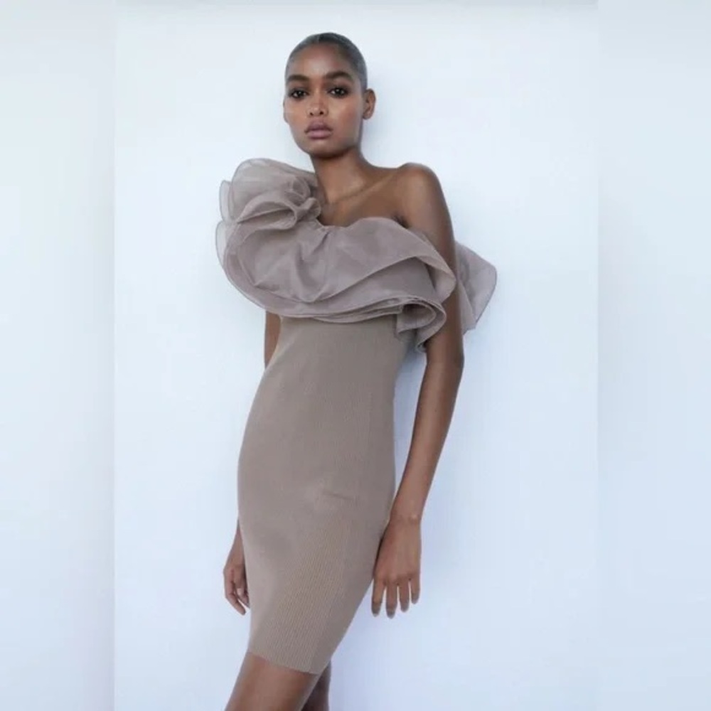 zara organza ruffled knit dress size Medium